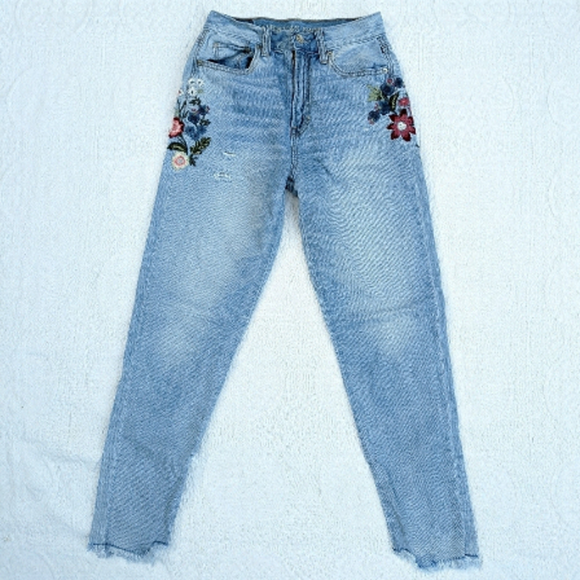 American Eagleâ•‘Floral Embroidered Mom Jeansâ•‘Size 00 - Picture 1 of 6